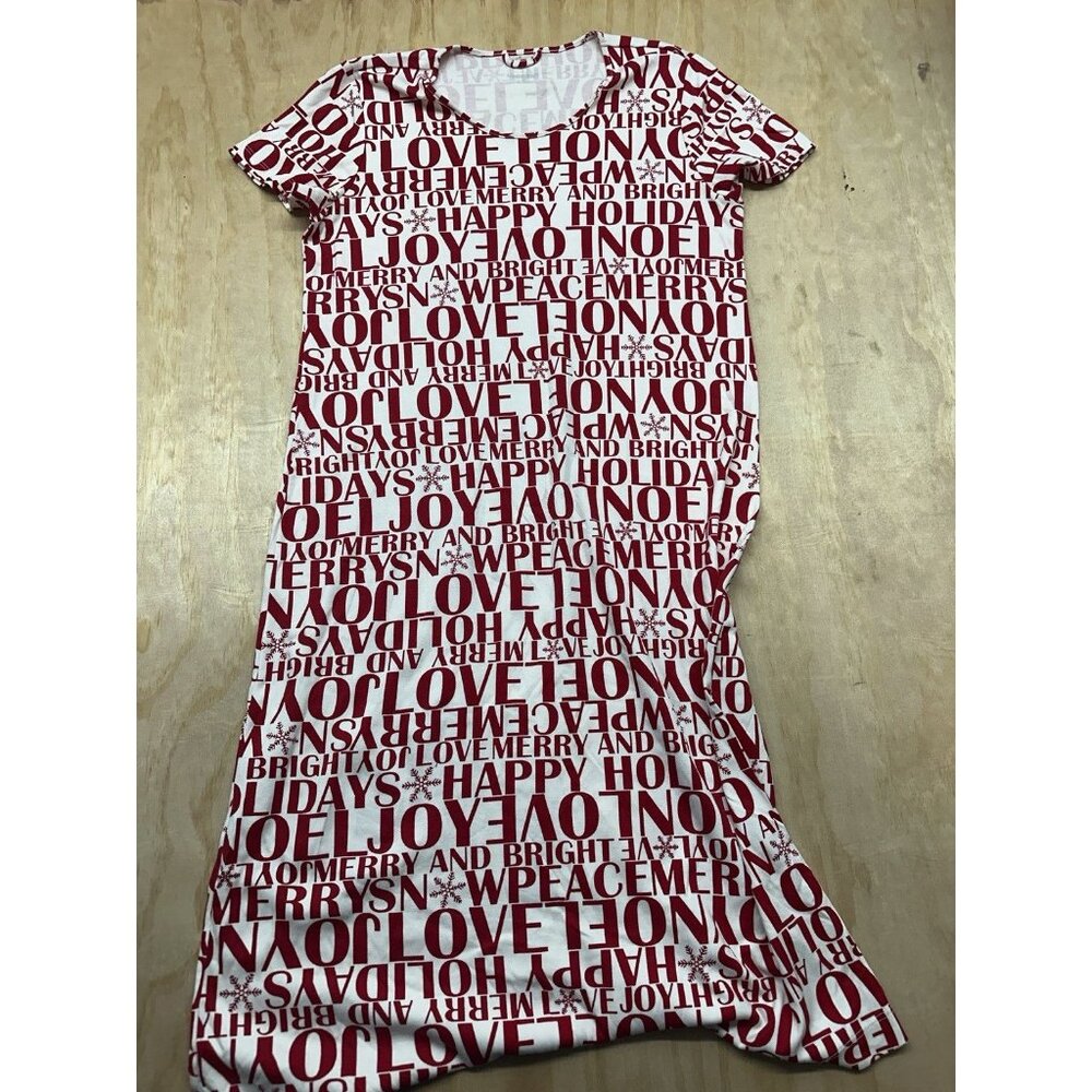 Lands End Women’s Christmas Sleep Shirt Love Peace Joy Red‎ White M Short Sleeve
